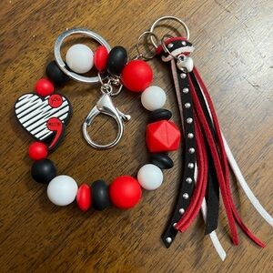Stylish Heart Keychain with Tassel - Red, Black, White